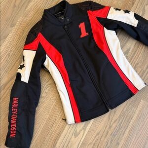 Like new! Women’s Harley-Davidson Black, Red & White Riding  Jacket Sz Sm